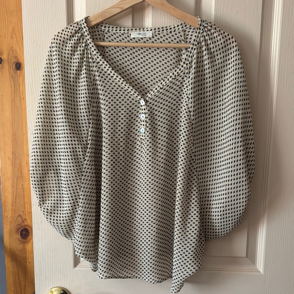 Poetry Black and White Buttoned Blouse with Relaxed Fit